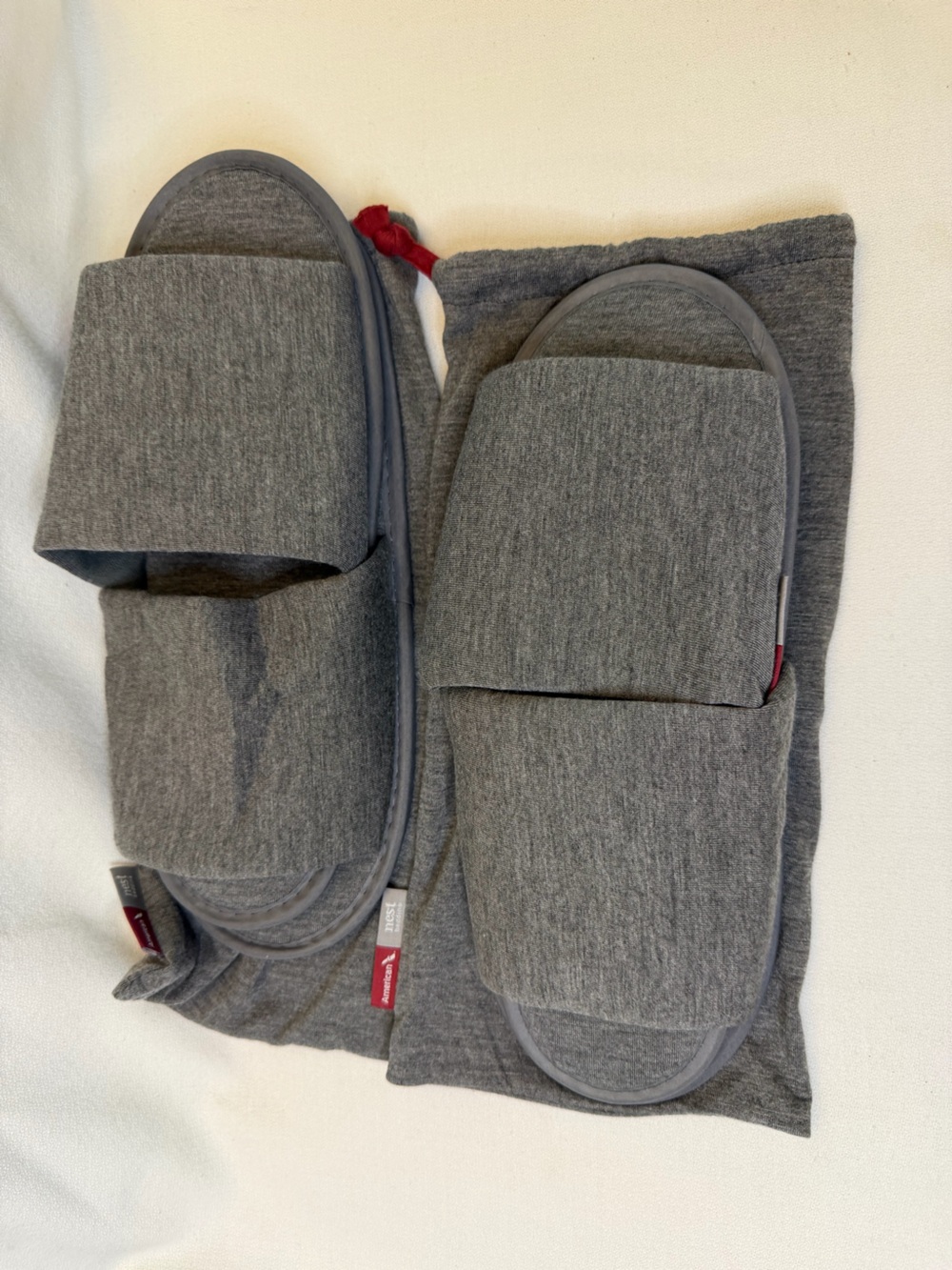 American Airlines Nest Bedding Gray Flight Slippers Pouch Lot - 2 Pairs